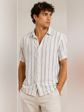 The Vacation Shirt Blue White Striped Short Sleeve Button Up S Coastal